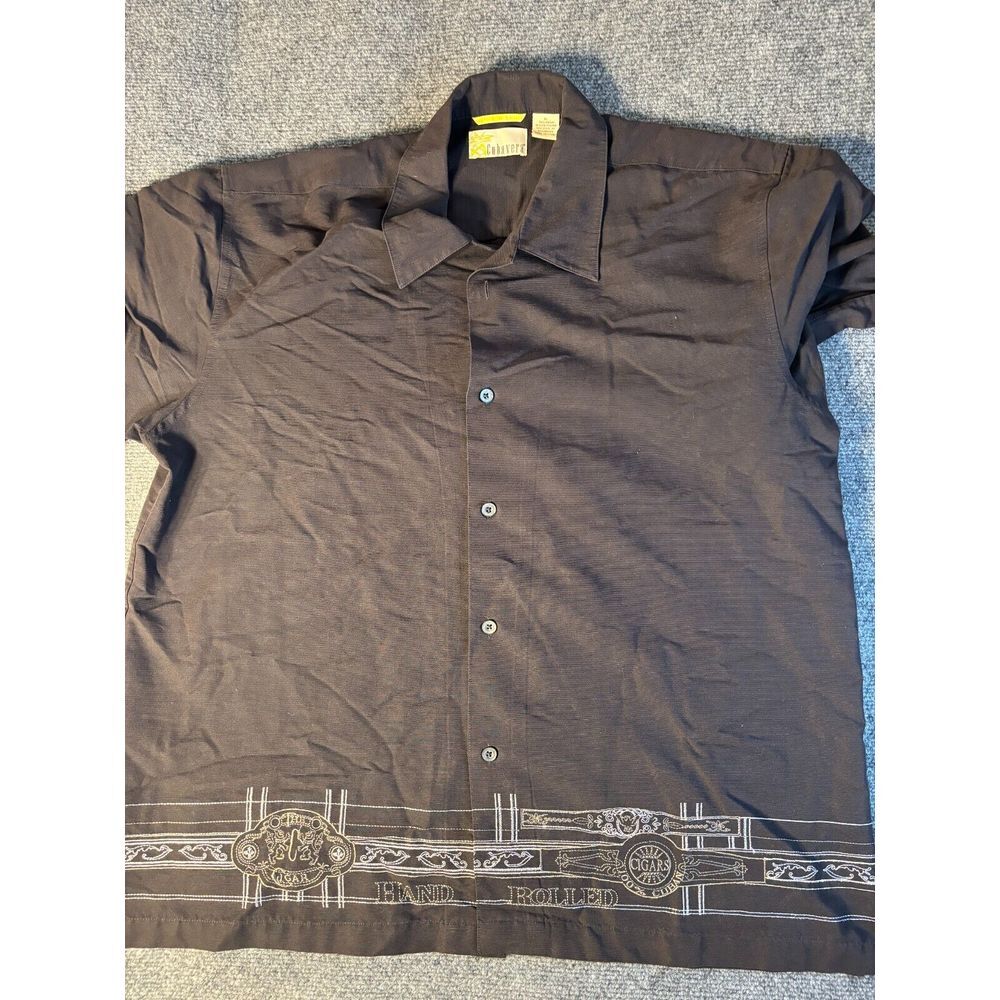 Cubavera Shirt Men XL Black Hand Rolled Cigars Short Sleeve Collared Button Down